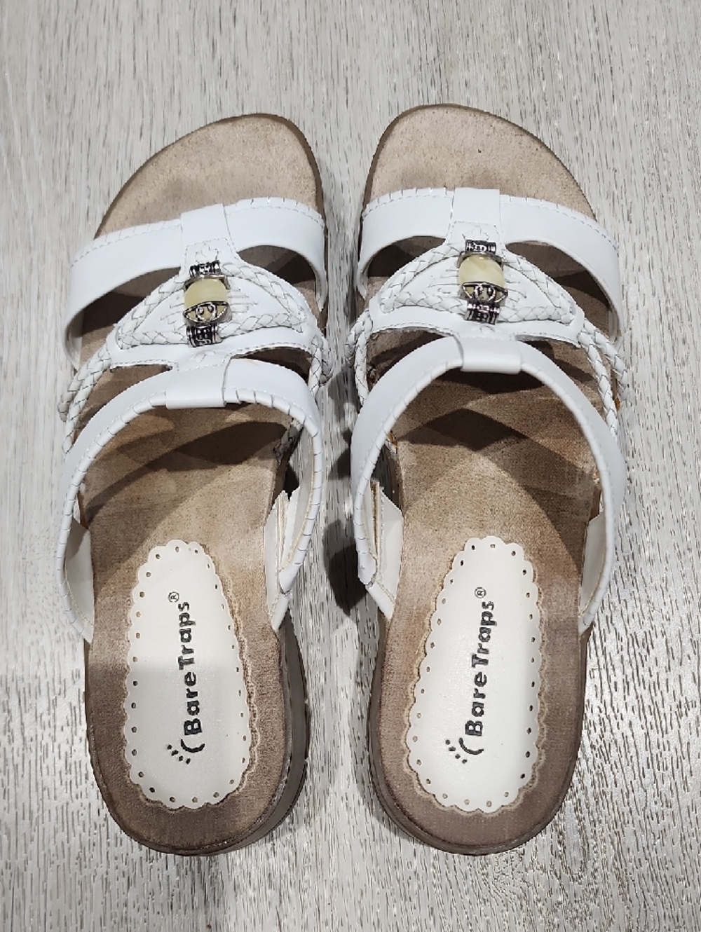 BareTraps White Braided Slip-On Sandals with Bead Detail 8 - Picture 4 of 10